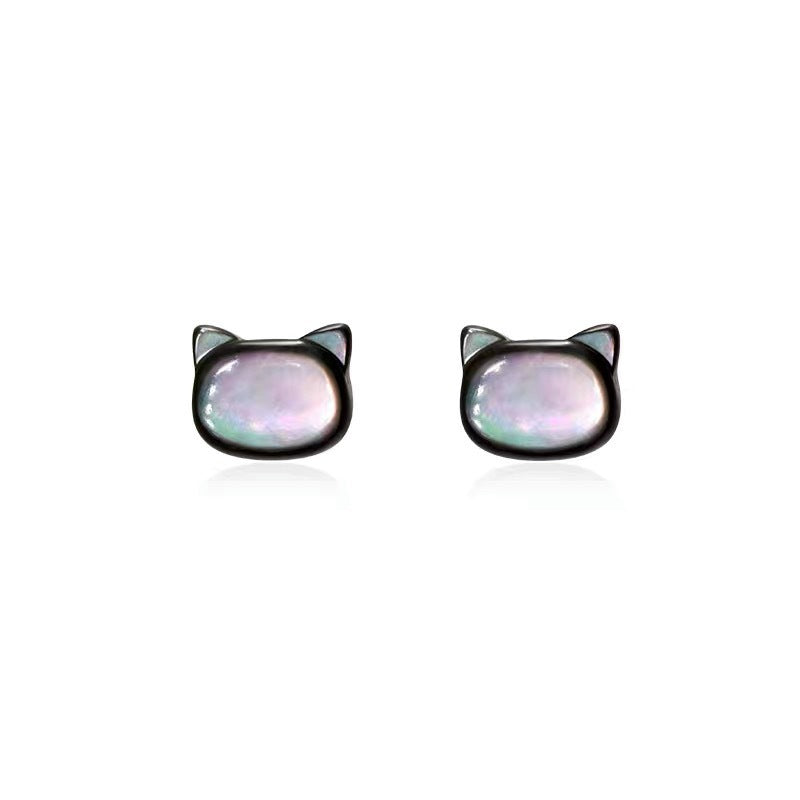 Cute Cat Earrings in S999 Pure Silver | Hypoallergenic & Skin-Friendly | Mother-of-Pearl Accents | Unique & Trendy New Design