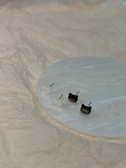 Cute Cat Earrings in S999 Pure Silver | Hypoallergenic & Skin-Friendly | Mother-of-Pearl Accents | Unique & Trendy New Design