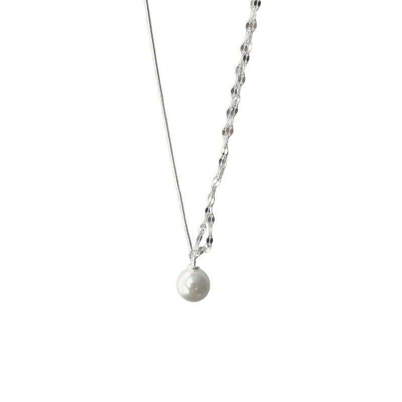 Korean-inspired Pearl & Snake Chain Necklace｜925 Sterling Silver Layering Choker｜Adjustable Dual Strand "Moonlit Serenade on Your Collarbone"