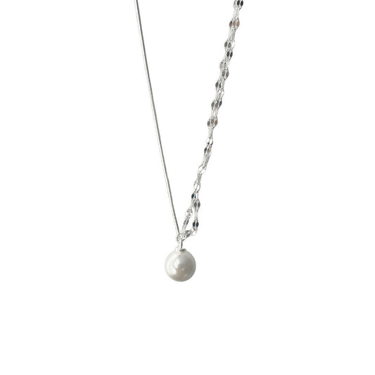 Korean-inspired Pearl & Snake Chain Necklace｜925 Sterling Silver Layering Choker｜Adjustable Dual Strand "Moonlit Serenade on Your Collarbone"