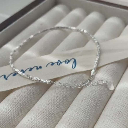 Whispering Crushed Silver Bracelets｜Stackable Soulmate Jewelry in Sterling Silver｜Ethereal Indie Gift